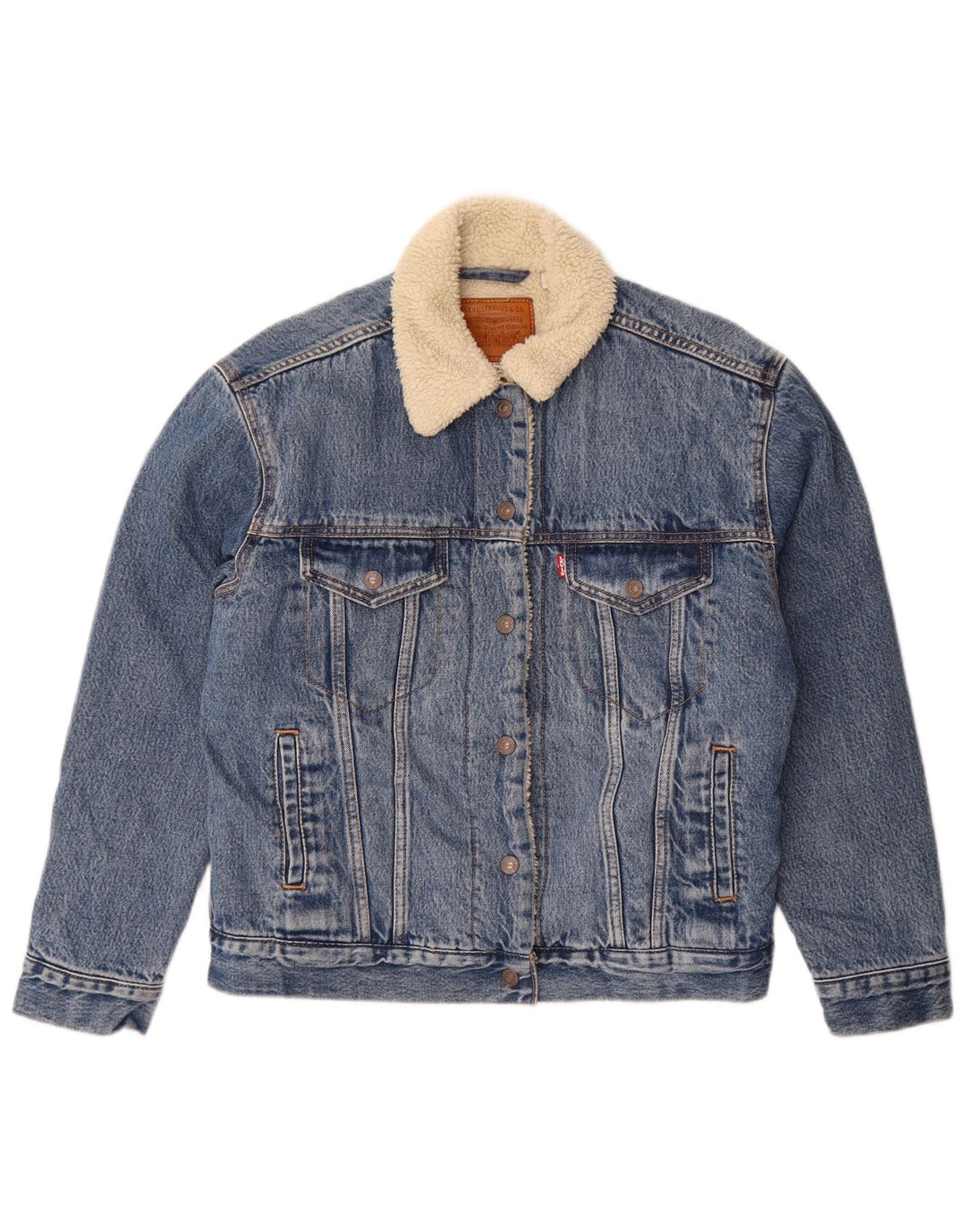 Damska kurtka jeansowa oversize Levi's Sherpa UK 10 Small, niebieska, bawełniana