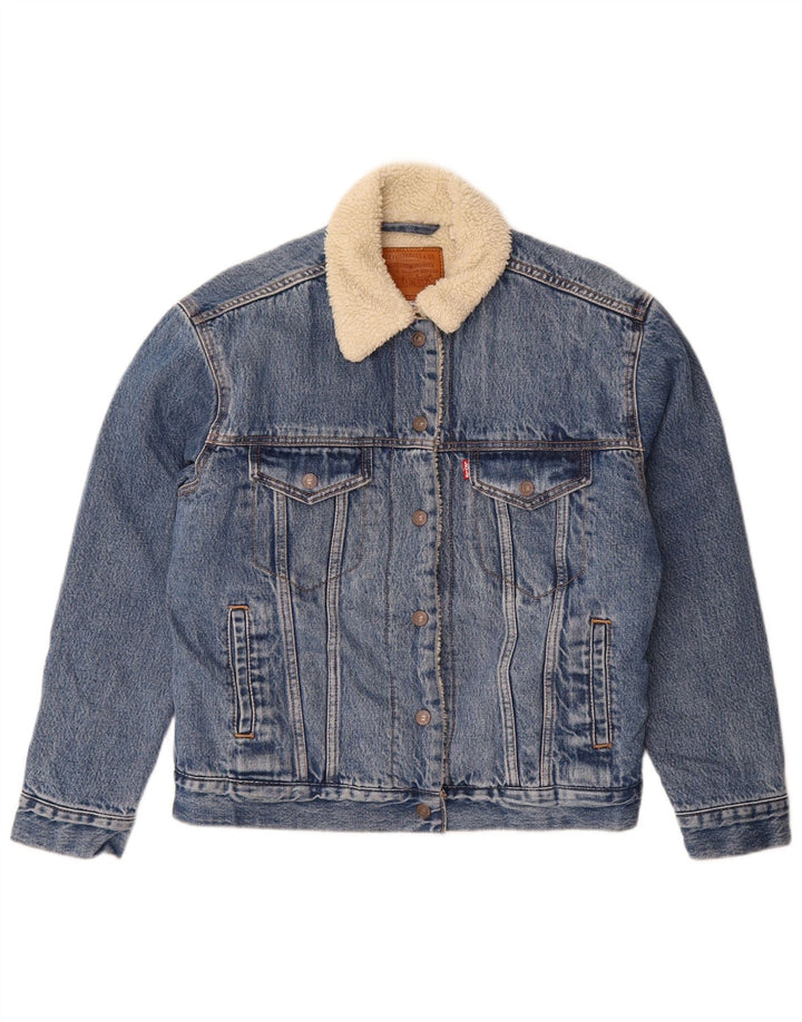 Damska kurtka jeansowa oversize Levi's Sherpa UK 10 Small, niebieska, bawełniana
