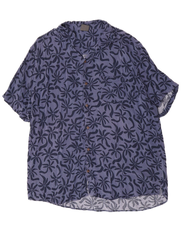 Koszula męska z krótkim rękawem w stylu vintage 5XL Niebieska wiskoza w kwiaty