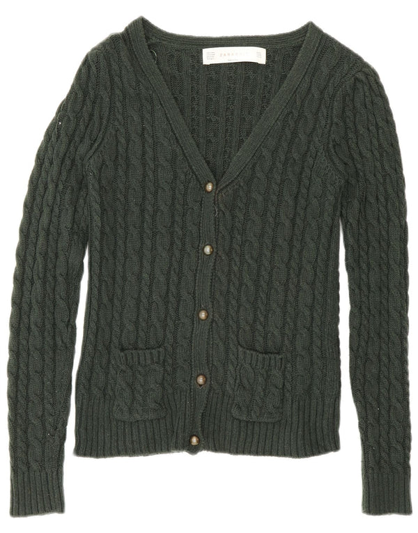 Sweter damski Zara Cardigan UK 12 Średni zielony bawełniany