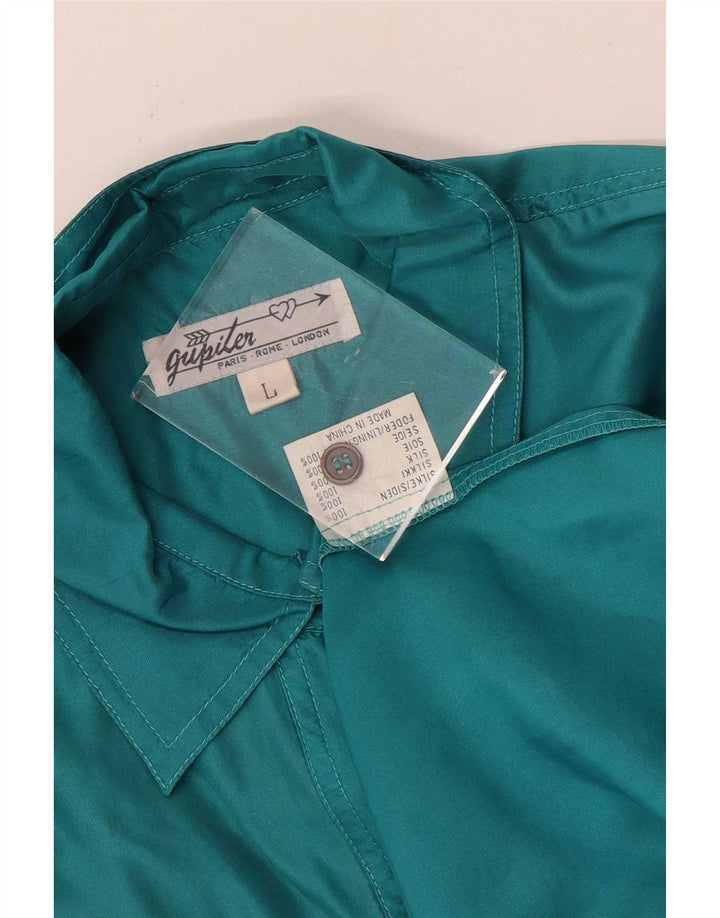 Damska bluzka koszulowa oversize w stylu vintage UK 16, duża, zielona, jedwabna
