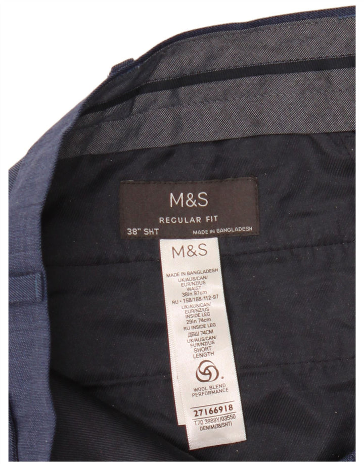 Męskie spodnie garniturowe Marks & Spencer o regularnym kroju W38 L29 Niebieska wełna