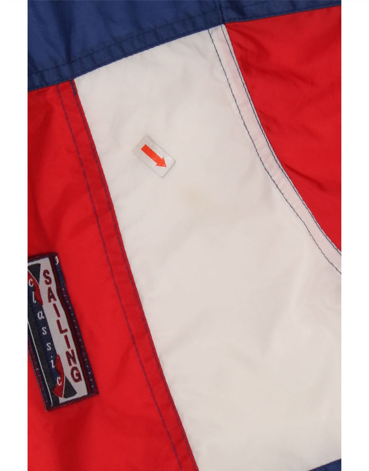 MARCEL CLAIR Męska kurtka przeciwdeszczowa z kapturem UK 40, duża, niebieska, z blokami kolorów