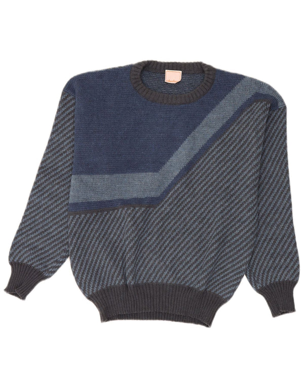 Vintage damski sweter z dekoltem w łódkę UK 14, akryl w średnie niebieskie paski