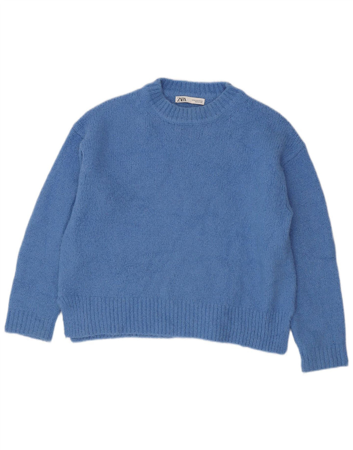 Damski sweter oversize Zara z okrągłym dekoltem UK 14, średni niebieski akryl