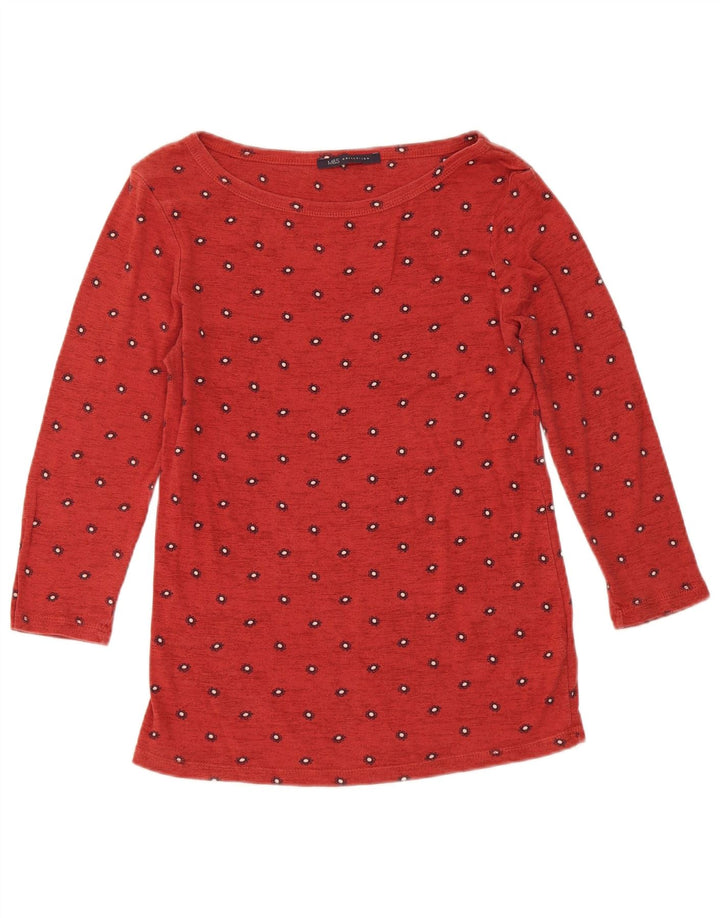 Marks & Spencer Damski top z rękawem 3/4, UK 12, średni czerwony, bawełniany w kwiaty