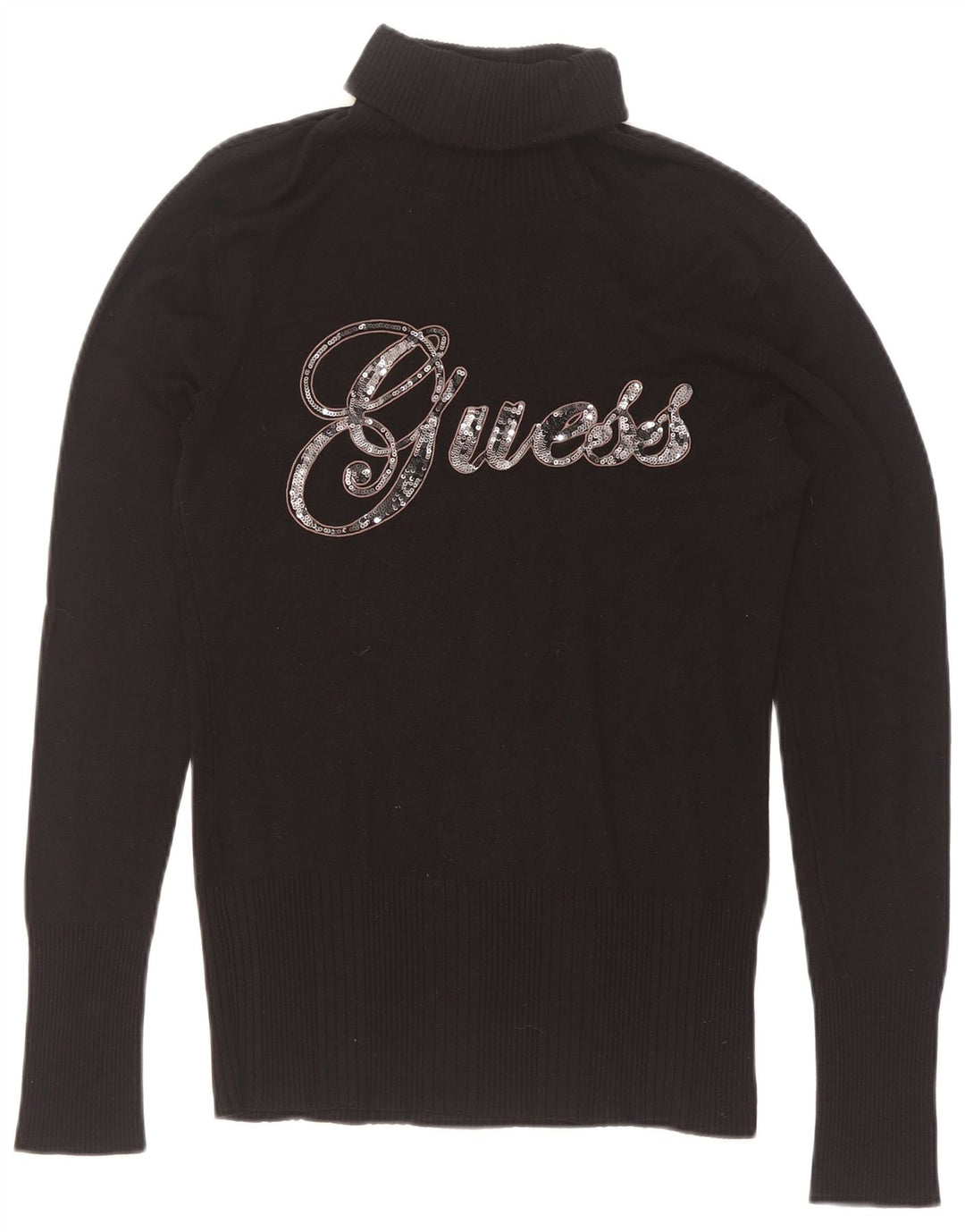 Damski sweter Guess z grafiką i okrągłym dekoltem UK 12, średni czarny