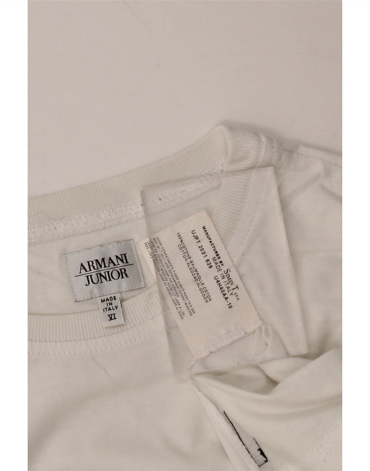 ARMANI JUNIOR Chłopięcy T-shirt z grafiką, 11-12 lat, biała bawełna