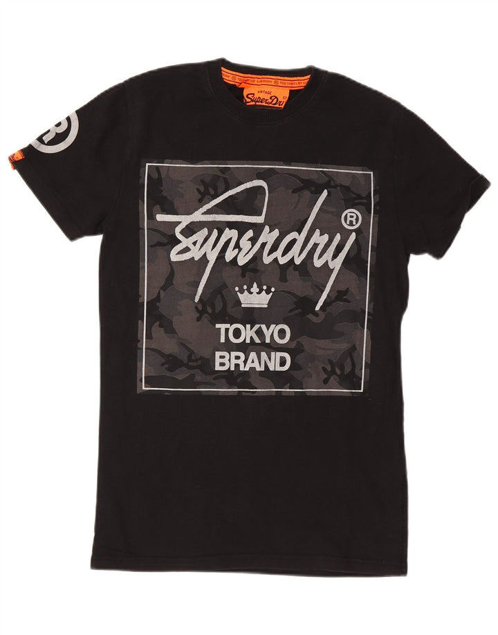 Męska koszulka z grafiką SUPERDRY Top XS, czarna, bawełniana