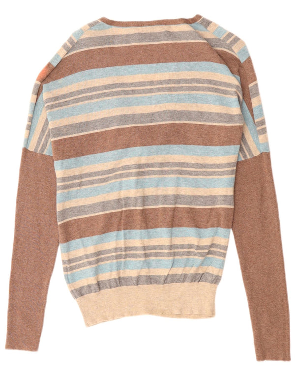 MONSOON Womens V-Neck Jumper Sweater UK 12 Medium Multicoloured Striped