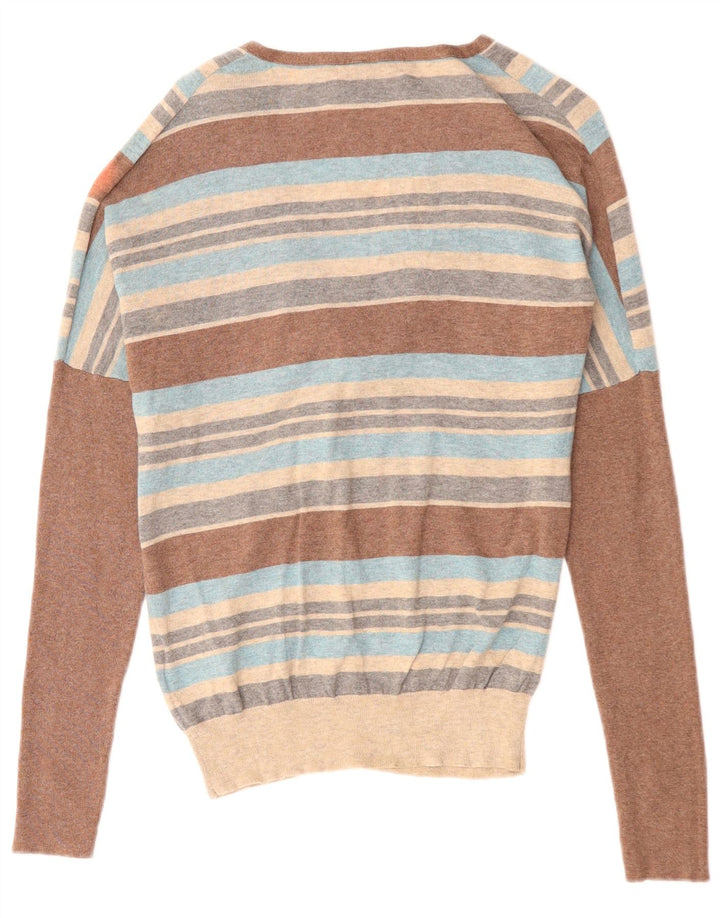 Damski sweter MONSOON z dekoltem w kształcie litery V, UK 12, średnie, wielokolorowe paski