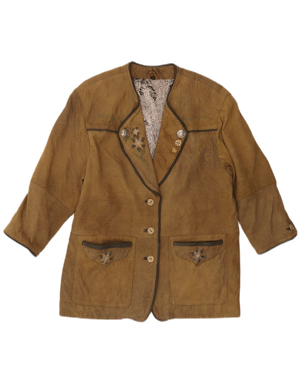 VINTAGE Damska skórzana marynarka z rękawem 3/4, EU 44 XL Khaki