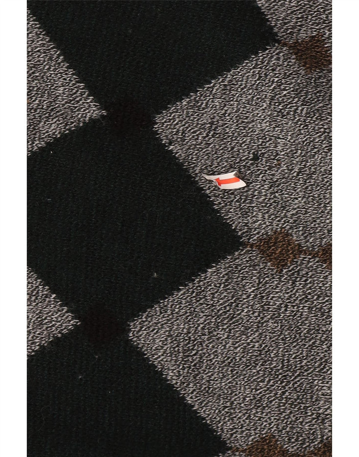 Vintage męski sweter polo z dekoltem w serek, duży, szary Argyle/diament