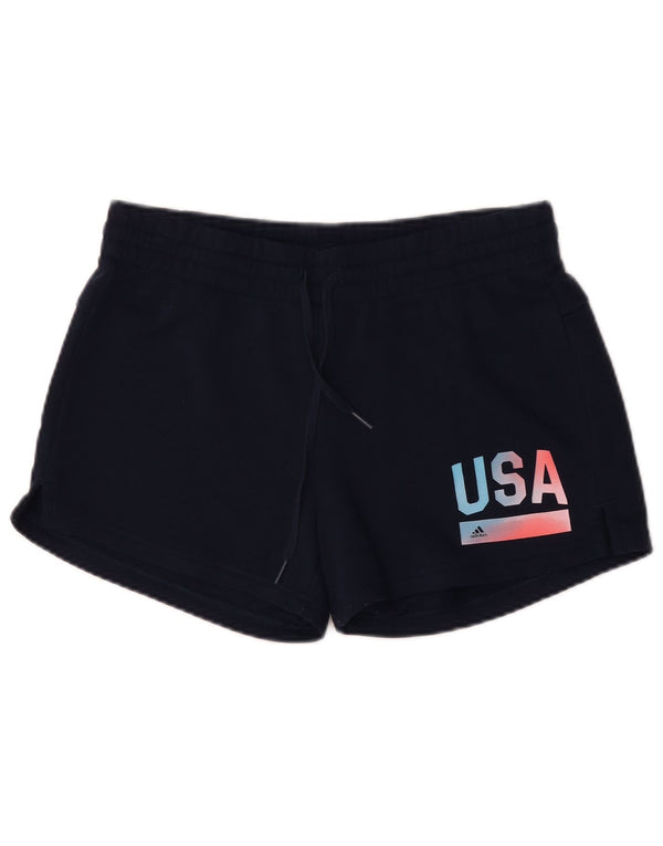 Damskie spodenki sportowe Adidas Graphic UK 12/14 Średni granatowy, bawełniany