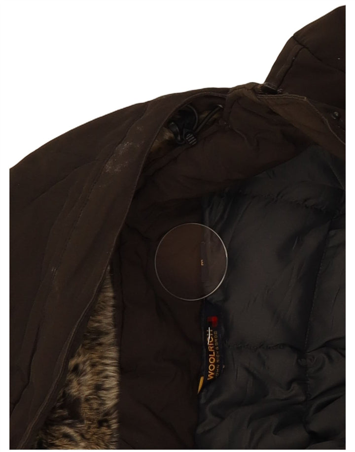 Damski ocieplany płaszcz z kapturem Woolrich UK 12, średnia bawełna khaki