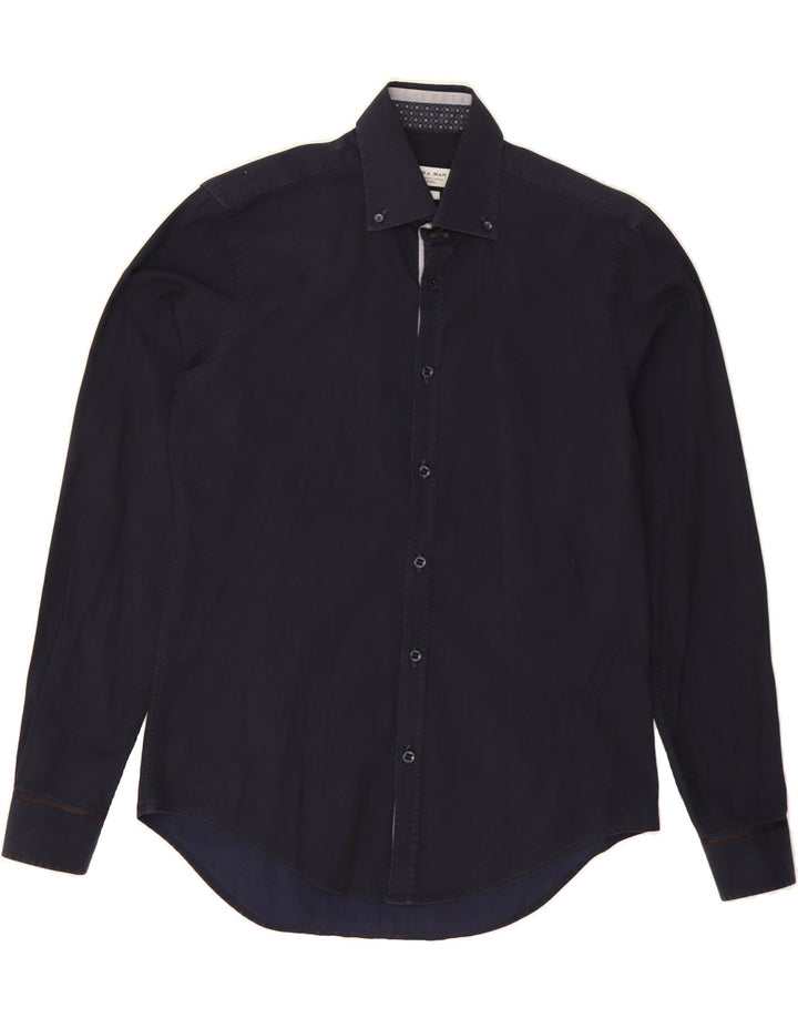 ZARA Mens Slim Fit Shirt Medium Navy Blue Vintage Zara and Second-Hand Zara from Messina Hembry 