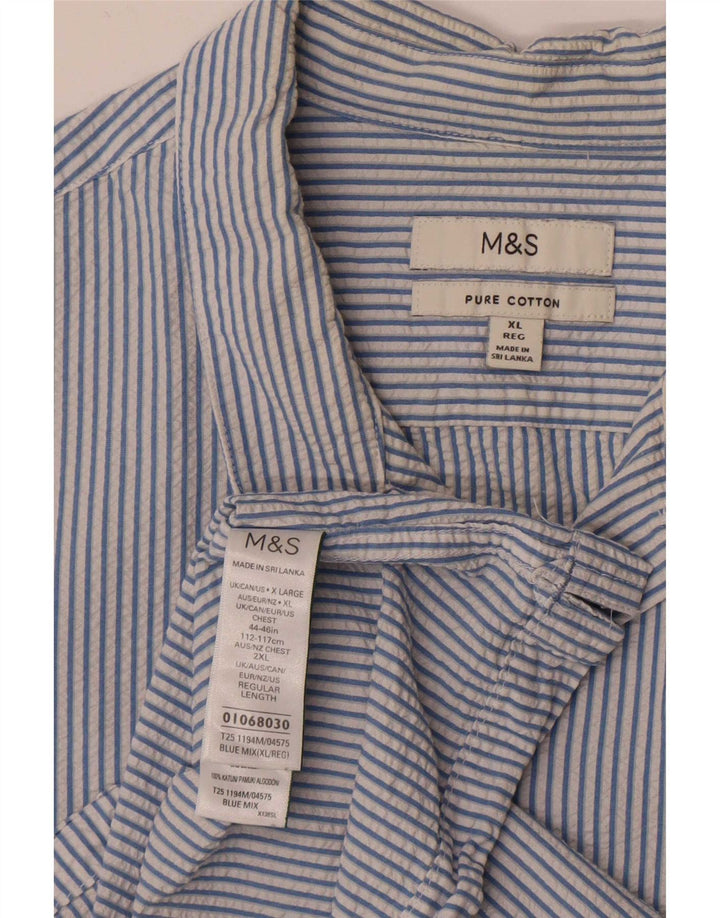 Marks & Spencer Męska koszula z krótkim rękawem XL, bawełniana w niebieskie paski