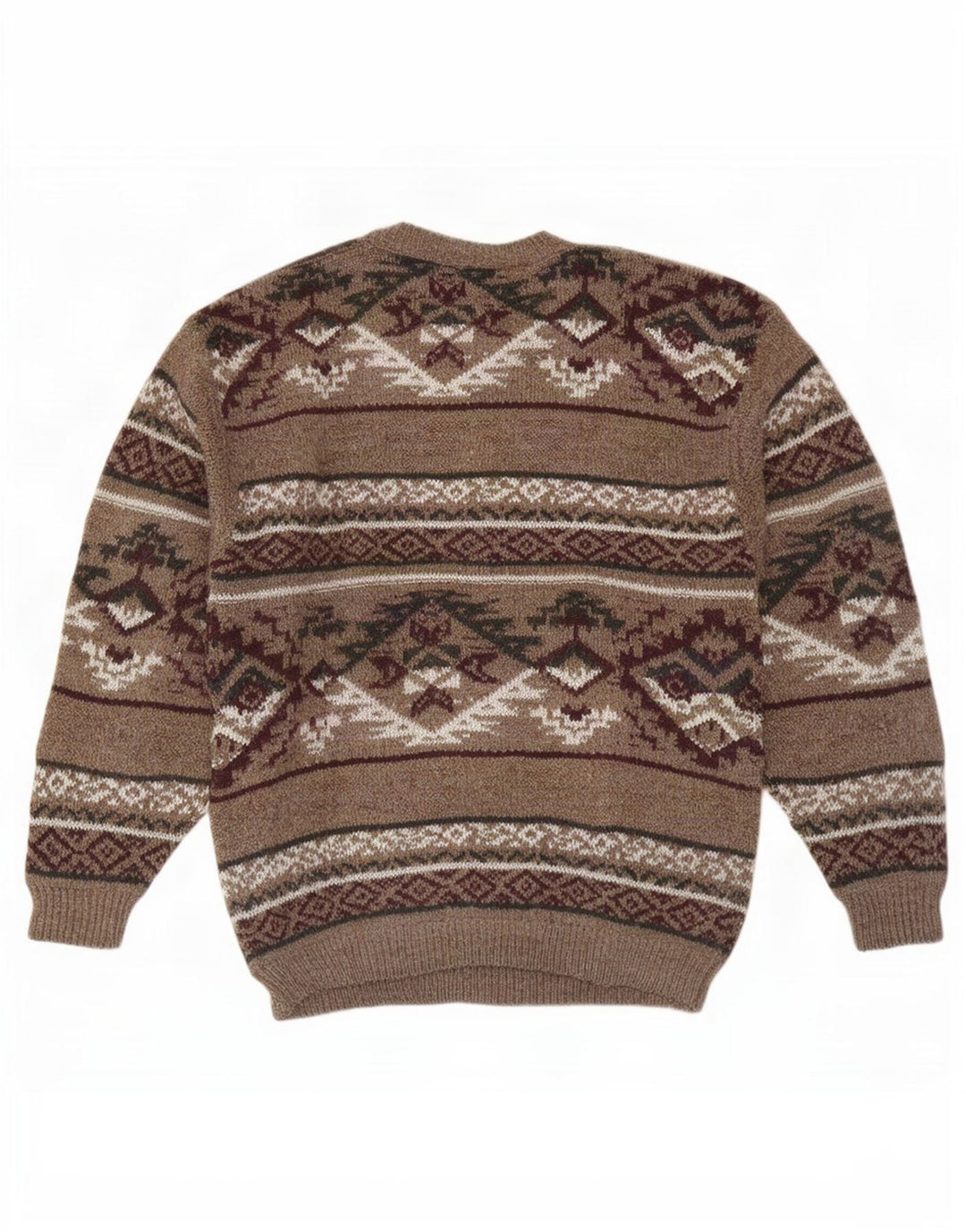 Męski sweter z okrągłym dekoltem Kennington, duży, brązowy, wełna Fair Isle