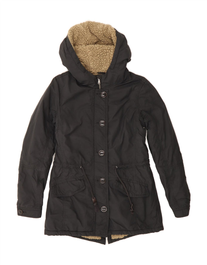 BENETTON Womens Oversized Hooded Parka Jacket UK 6 XS Black Polyester Vintage Benetton and Second-Hand Benetton from Messina Hembry 