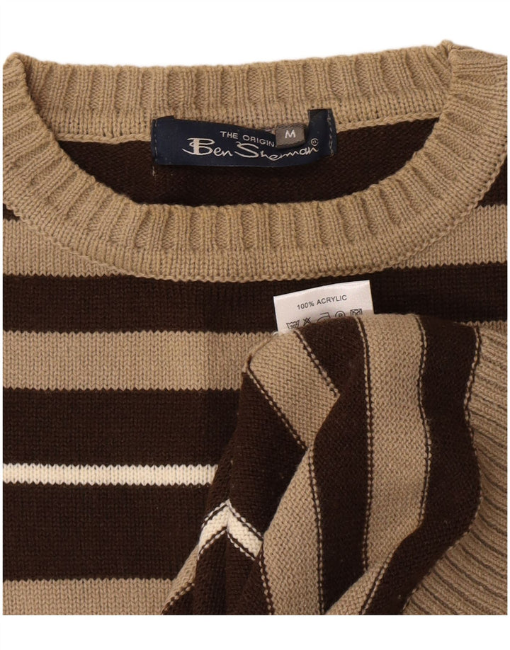 Męski sweter z wycięciem pod szyją Ben Sherman Średni brązowy akryl w paski