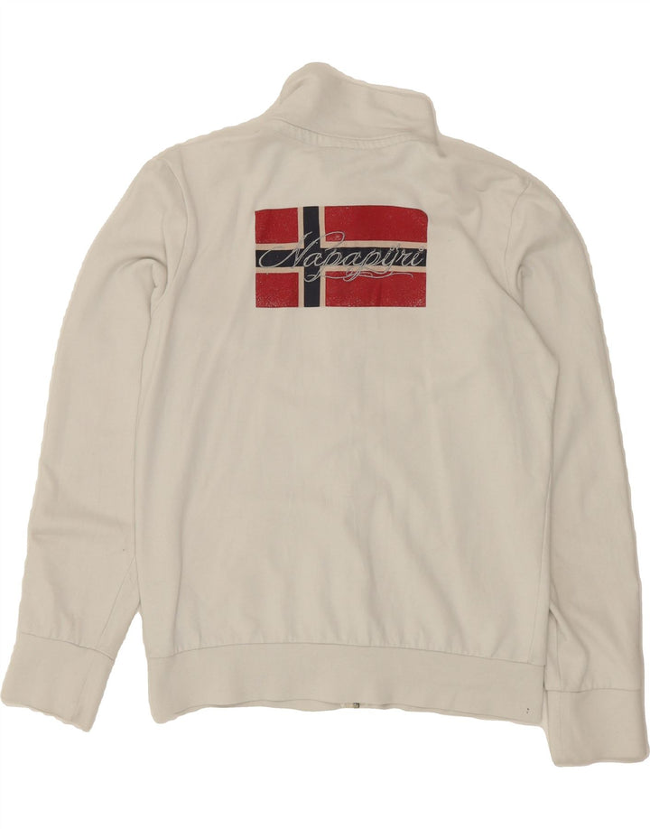NAPAPIJRI Womens Graphic Tracksuit Top Jacket UK 12 Medium Off White Vintage Napapijri and Second-Hand Napapijri from Messina Hembry 