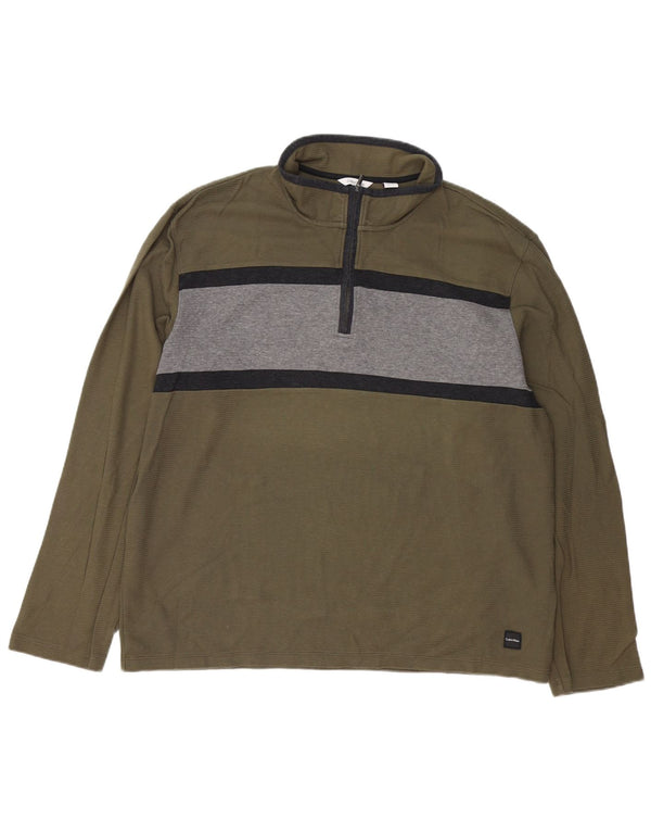 Męska koszulka zapinana na zamek Calvin Klein, długi rękaw, 2XL, bawełna w kolorze khaki