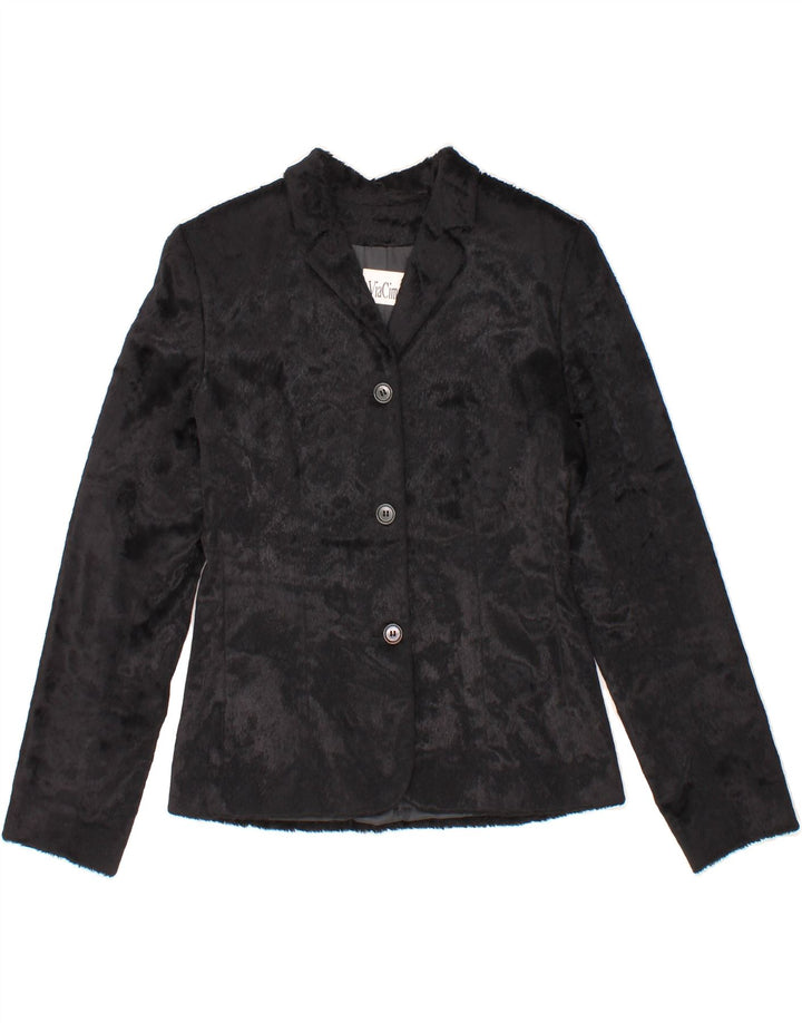 VINTAGE Womens 3 Button Blazer Jacket UK 10 Small Black Cotton Vintage Vintage and Second-Hand Vintage from Messina Hembry 