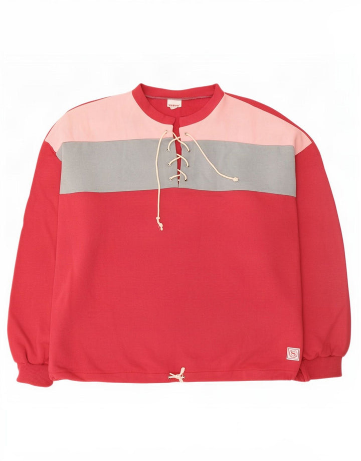 Damski sweter oversize w stylu vintage, UK 16, duży czerwony blok kolorów