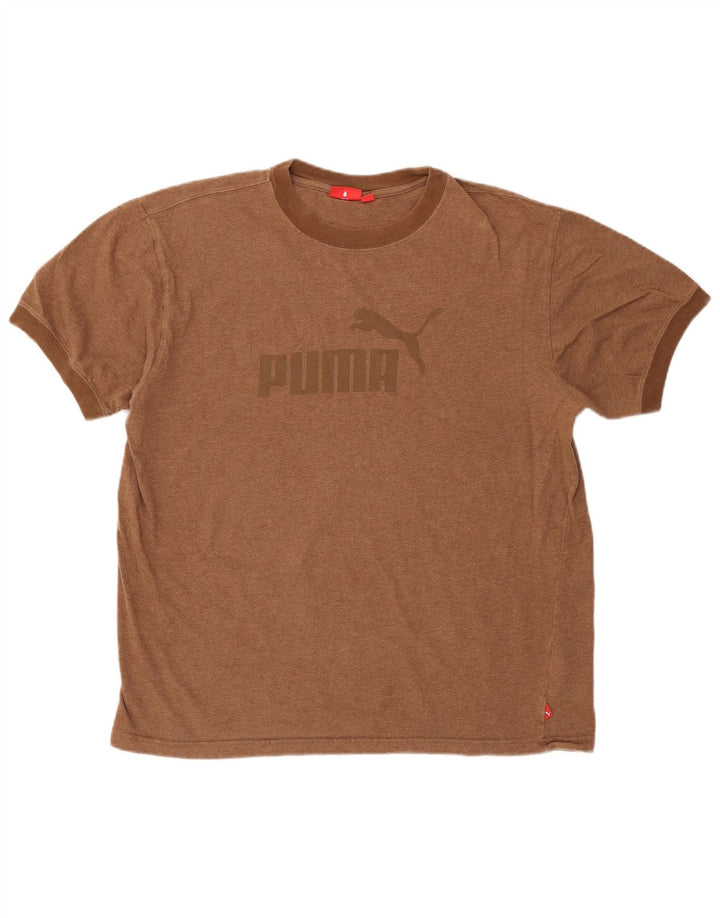 Męski T-shirt Puma o regularnym kroju z grafiką, duży, brązowy, bawełniany