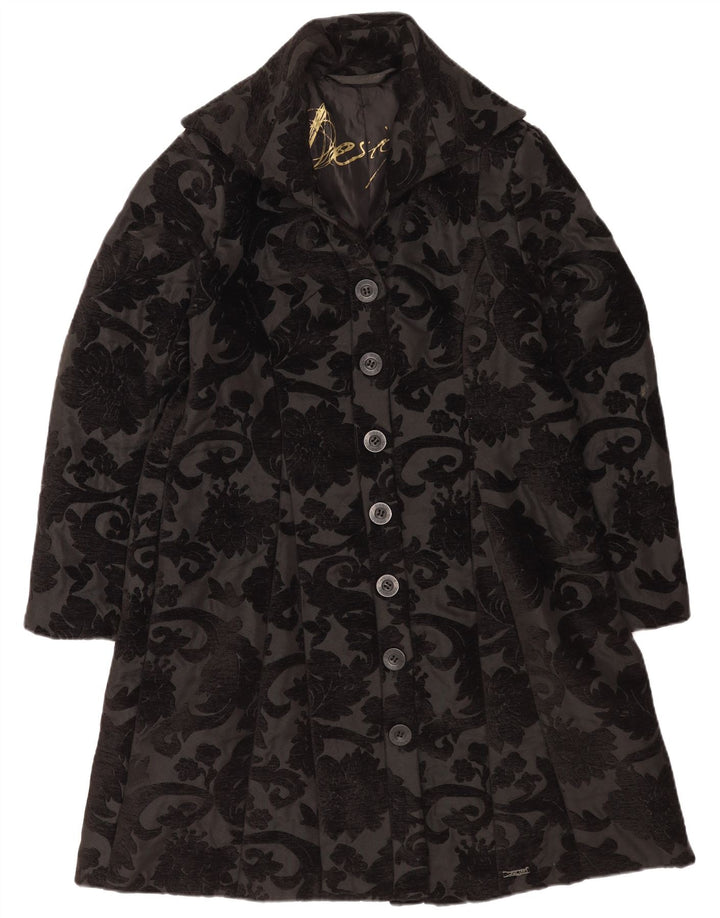 Desigual damski płaszcz EU 44 XL, czarny, kwiatowy, poliester