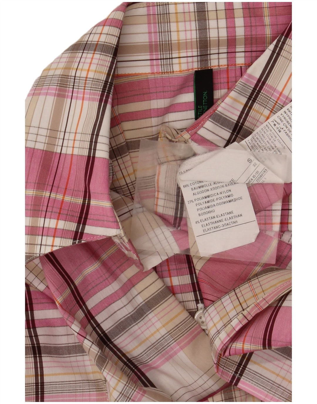 Koszula damska Benetton UK 10, mała, różowa, bawełniana w kratę