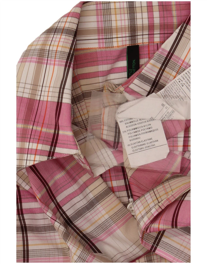 Koszula damska Benetton UK 10, mała, różowa, bawełniana w kratę