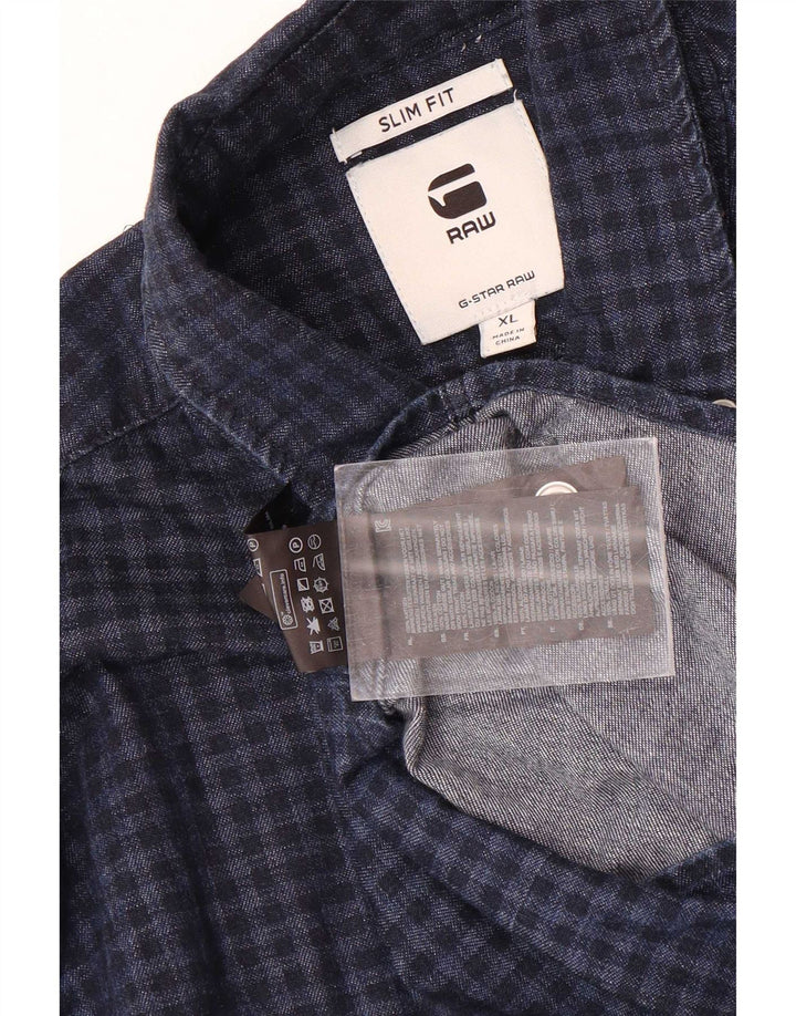 Koszula męska G-Star Slim Fit XL, granatowa, bawełniana w kratkę