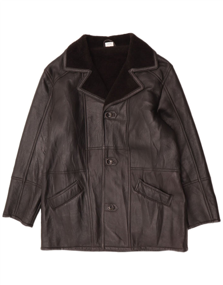 Vintage męska kurtka shearling UK 46 3XL czarna skóra
