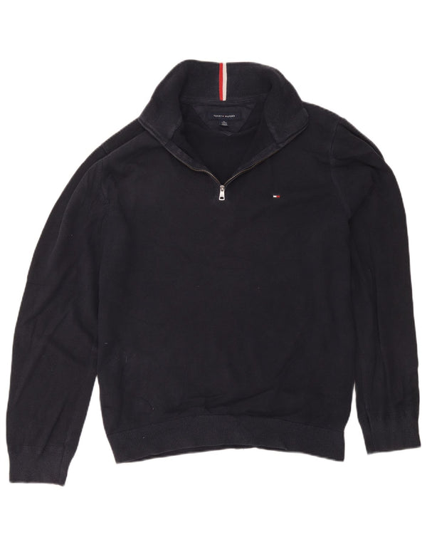 Tommy Hilfiger Mens Zip Neck Jumper Sweater XL Navy Blue Cotton