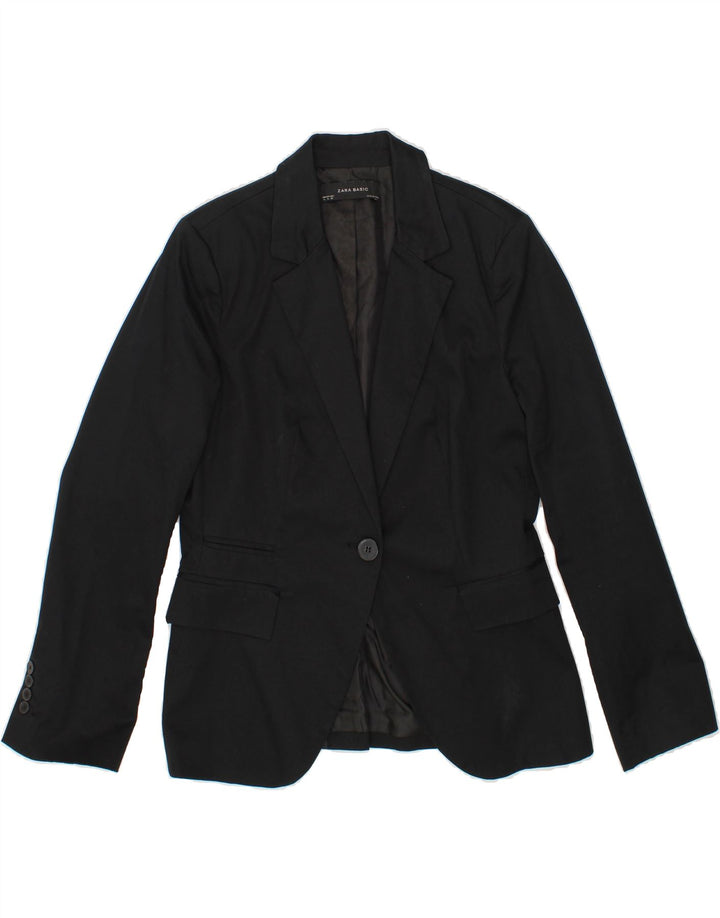 ZARA Womens 1 Button Blazer Jacket UK 16 Large Black Cotton Vintage Zara and Second-Hand Zara from Messina Hembry 