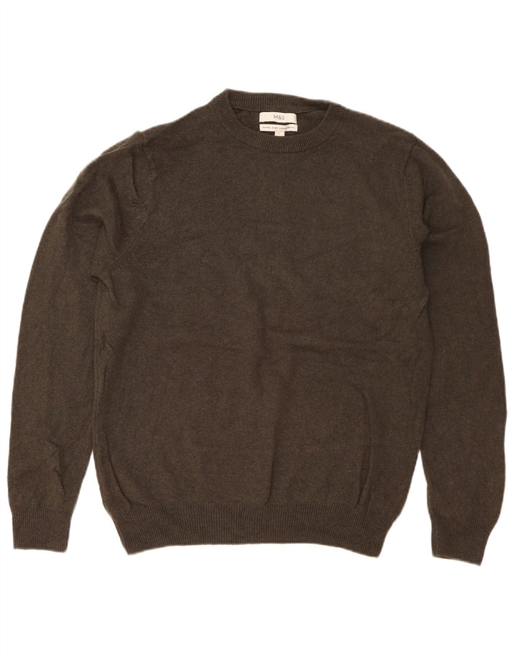 Marks & Spencer Męski sweter z okrągłym dekoltem, duży, wełniany khaki
