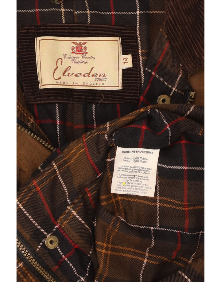 Kurtka damska VINTAGE z woskowanej bawełny UK 14, duża, brązowa bawełna