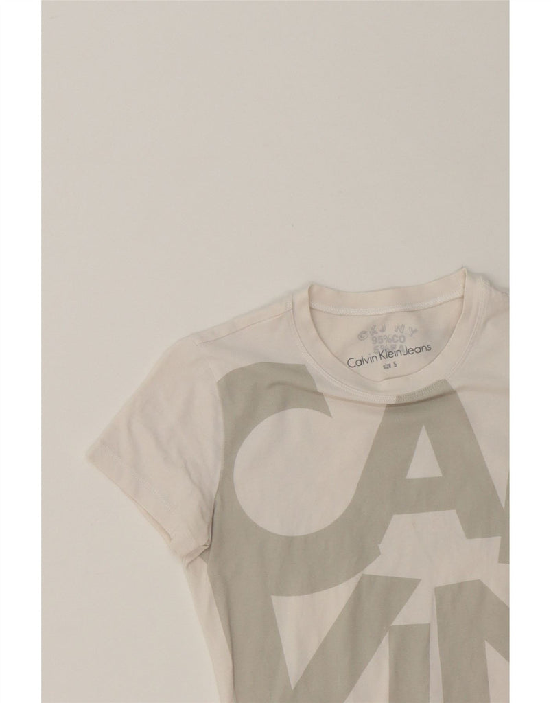 CALVIN KLEIN Girls Graphic T-Shirt Top 11-12 Years Small  White Vintage Calvin Klein and Second-Hand Calvin Klein from Messina Hembry 