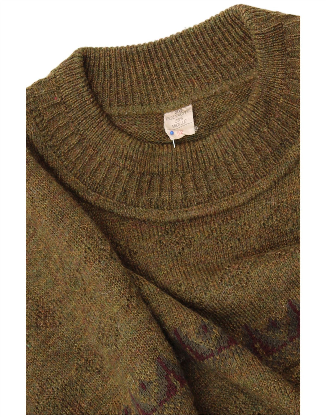 Damski sweter z okrągłym dekoltem w stylu VINTAGE IT 52 2XL Zielony geometryczny