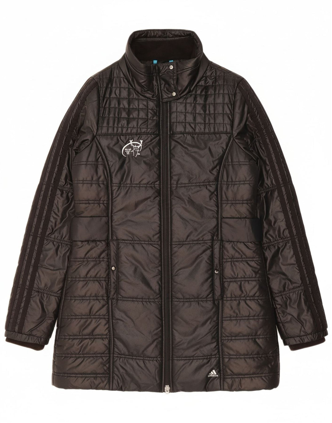 ADIDAS Womens Munster Rugby Padded Coat UK 14 Large Black Polyester
