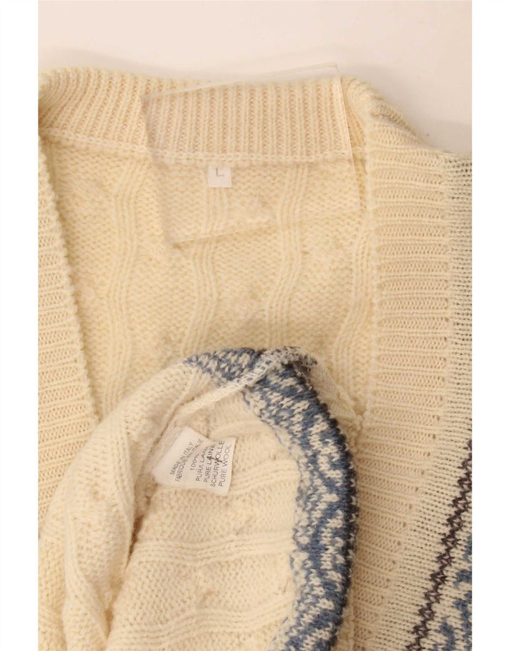 Vintage męski podkoszulek z kamizelką, duży, w kolorze złamanej bieli, wełna Fair Isle