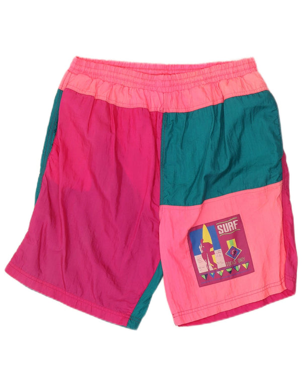 Męskie stroje kąpielowe w stylu vintage XL Różowy poliamid z blokami kolorów