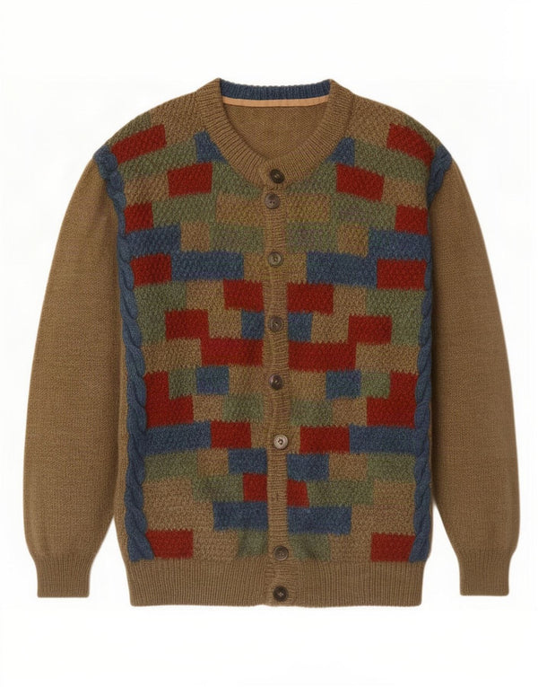 Vintage męski sweter rozpinany XL brązowy geometryczny