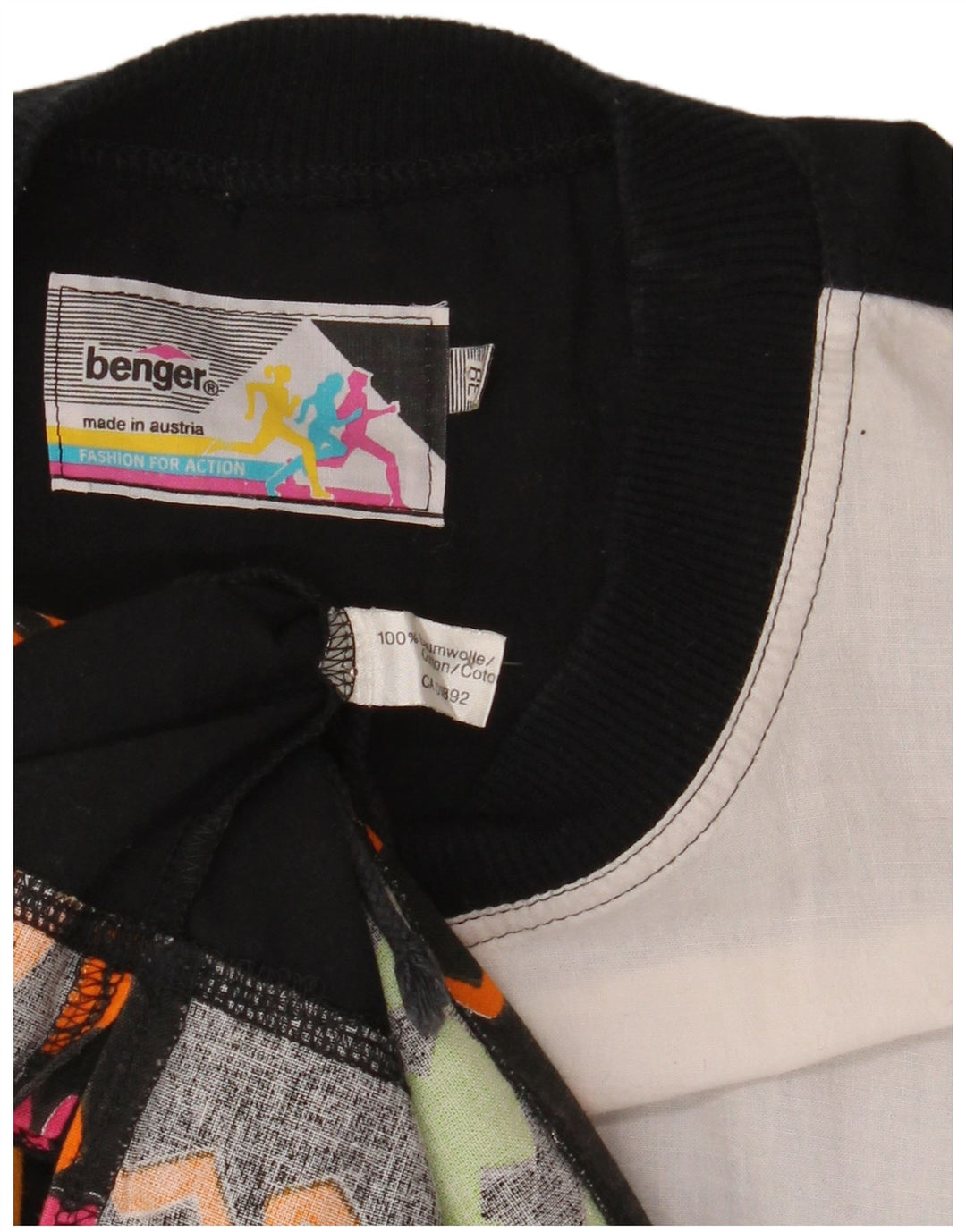 Damski top graficzny BENGER z rękawem 3/4, EU 38, średni czarny, blok kolorów