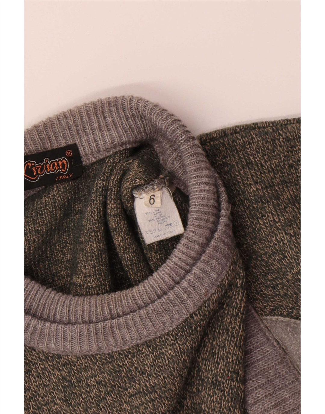 Vintage męski sweter z okrągłym dekoltem, duży, zielony, wełniany blok kolorów