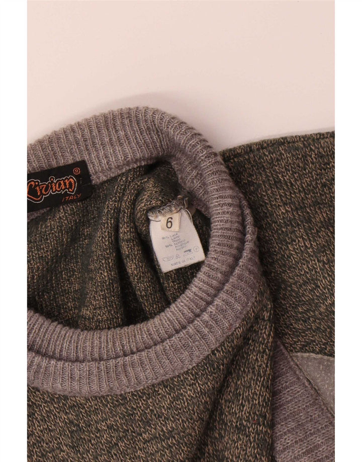 Vintage męski sweter z okrągłym dekoltem, duży, zielony, wełniany blok kolorów
