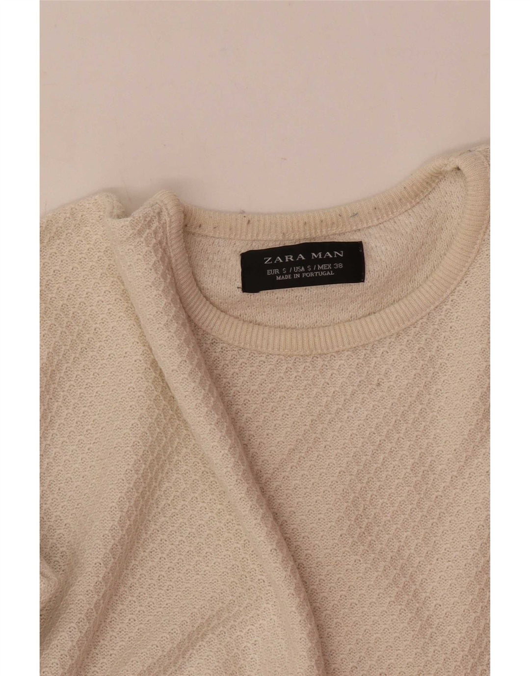 Męski sweter z okrągłym dekoltem Zara, mały, beżowy