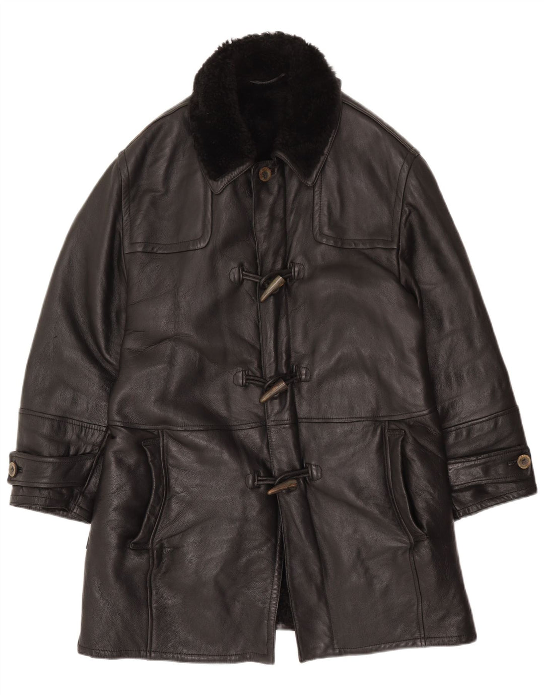 Vintage męski płaszcz z owczej skóry IT 52 XL, czarny z owczej skóry