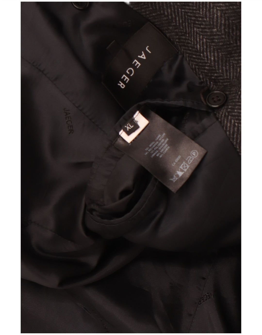 JAEGER Męski płaszcz grochowy UK 42 XL Szara wełna w jodełkę